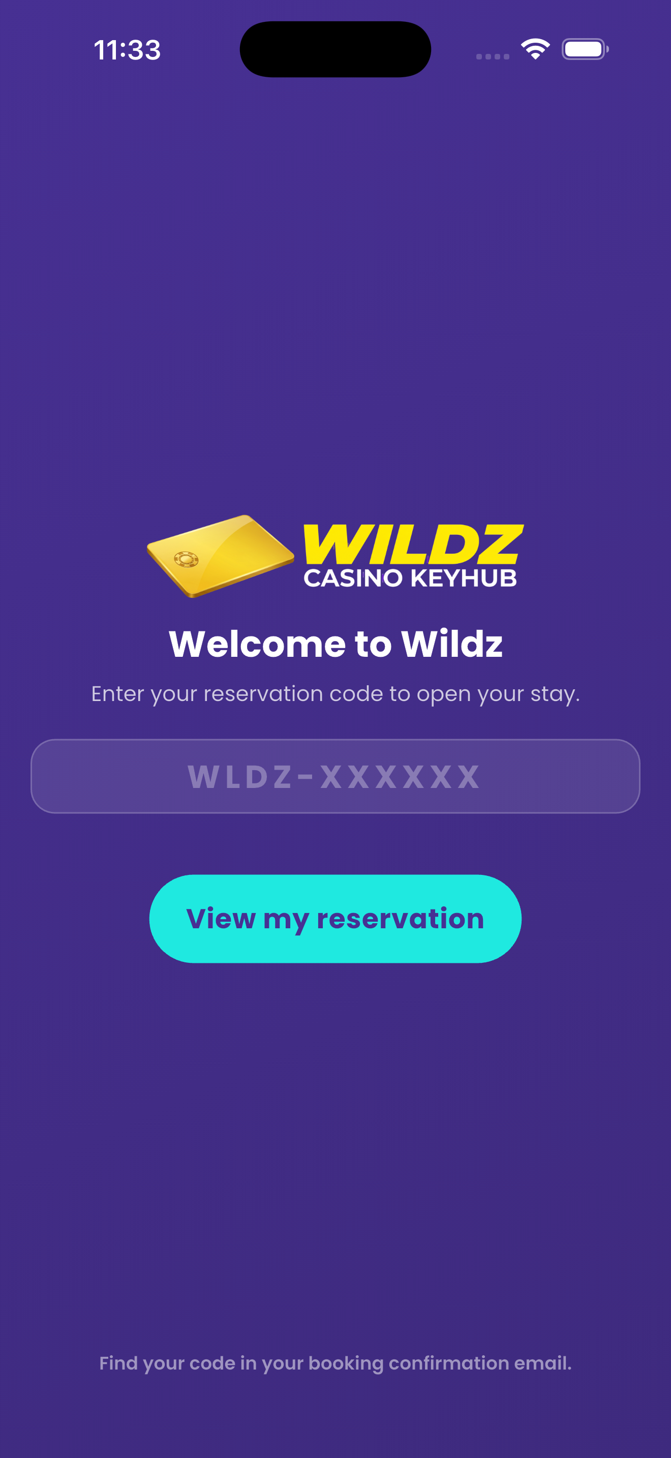 Reservation code entry screen